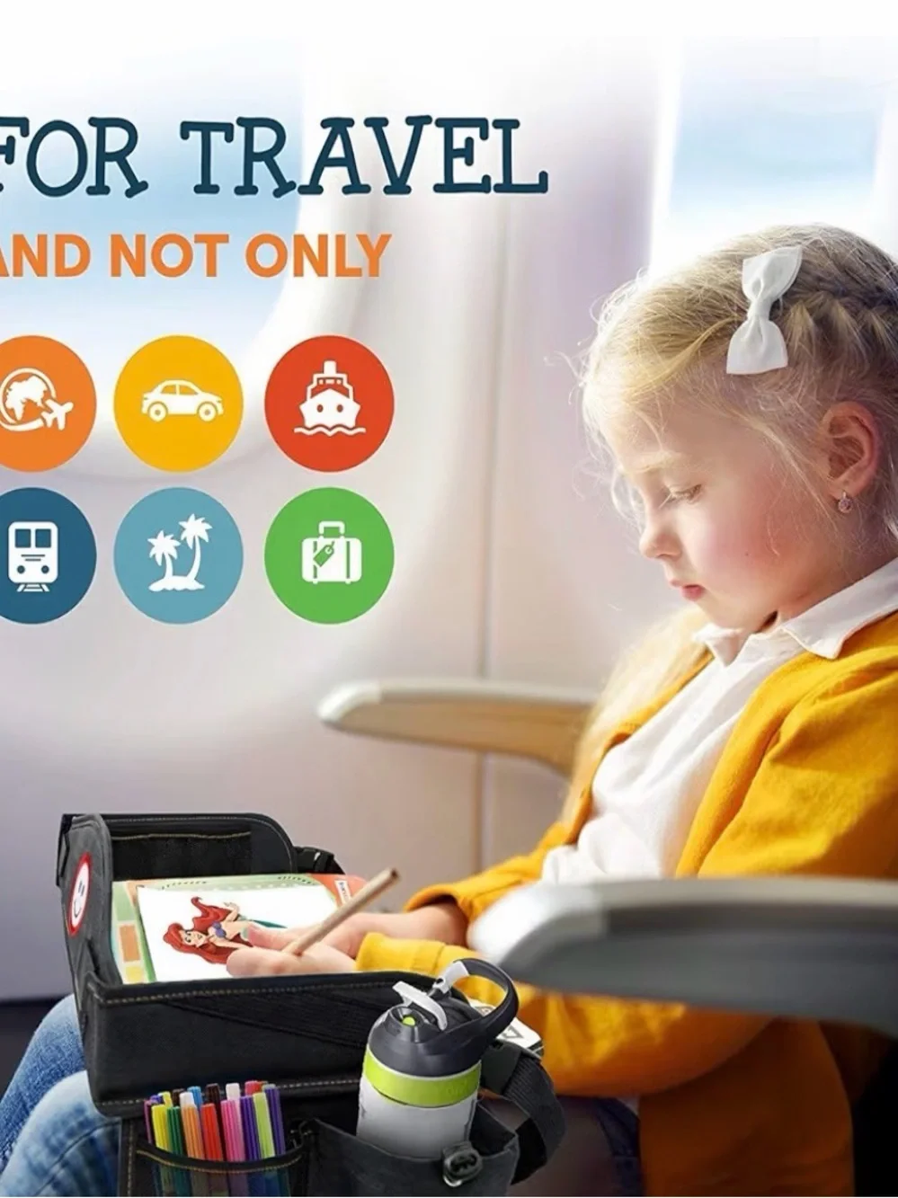 Kids Travel Lap Tray Organizer For Plane, Car & Home